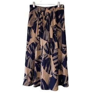 Vintage Hawaiian Skirt Linen Leaf A-Line Full Sz 6P